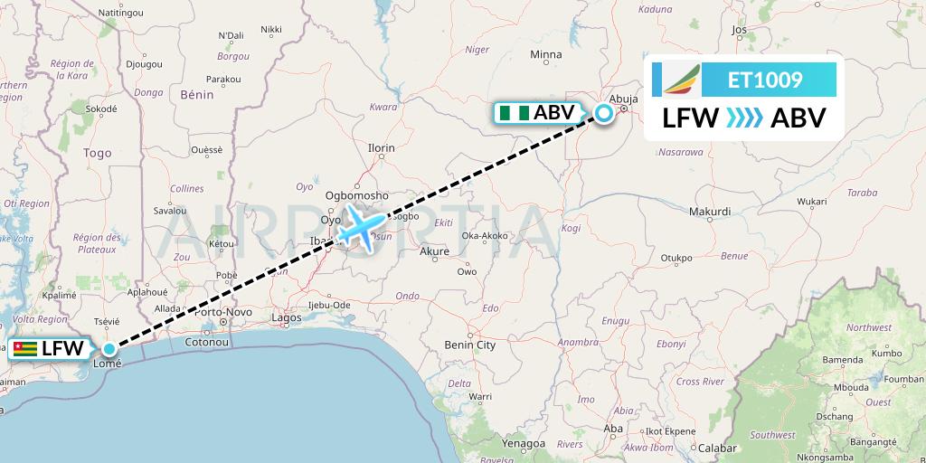 ET1009 Ethiopian Airlines Flight Map: Lome to Abuja