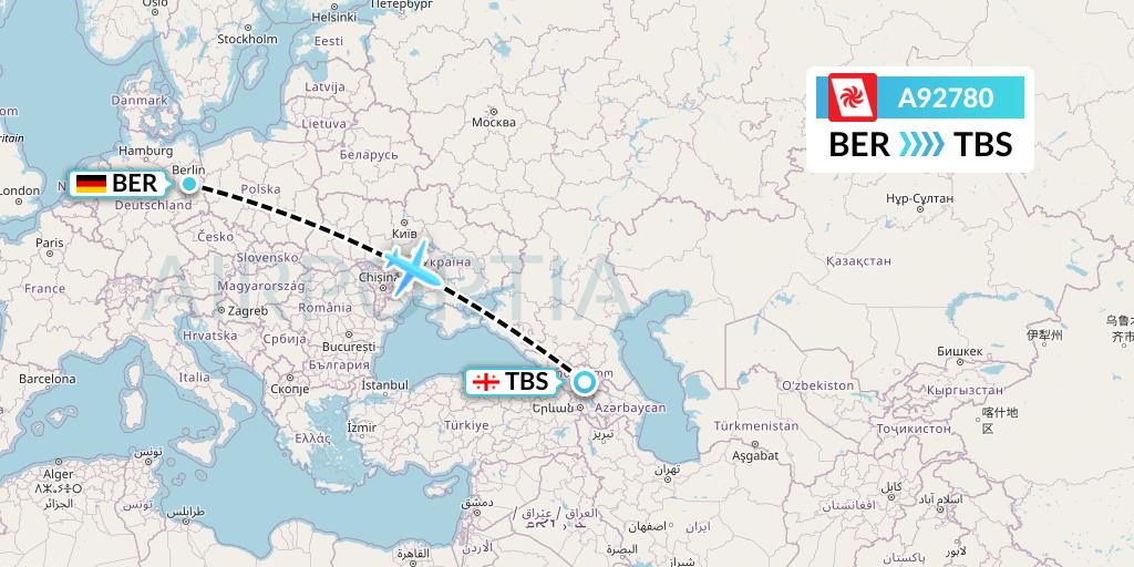 A92780 Georgian Airways Flight Map: Berlin to Tbilisi