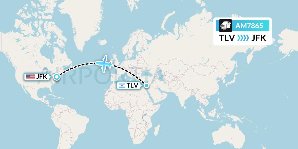 AM7865 Aeromexico Flight Map: Tel Aviv to New York