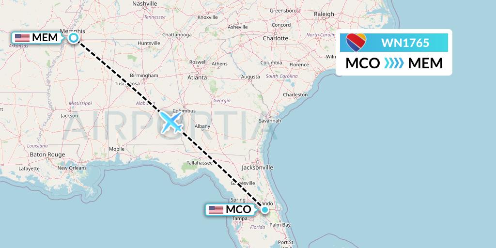 WN1765 Southwest Airlines Flight Map: Orlando to Memphis