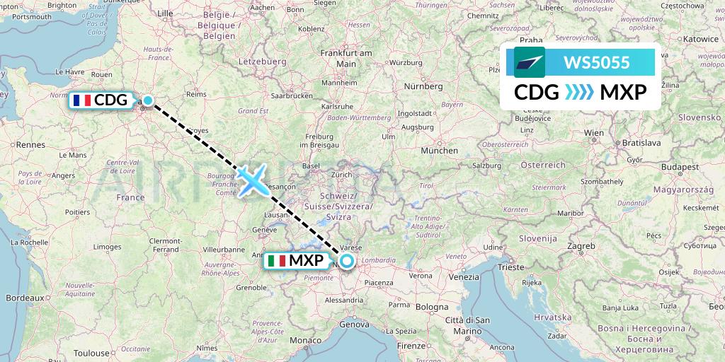 WS5055 WestJet Flight Map: Paris to Milan