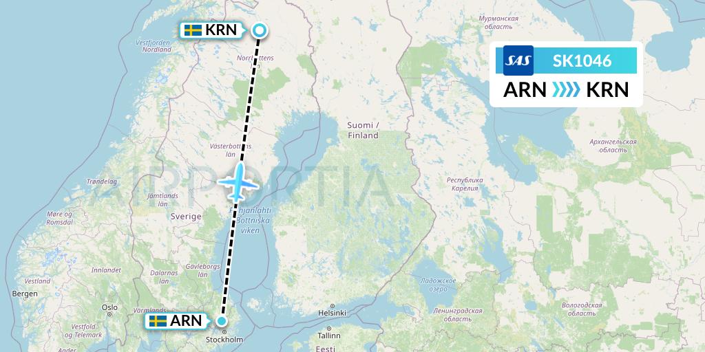 SK1046 SAS Flight Map: Stockholm to Kiruna