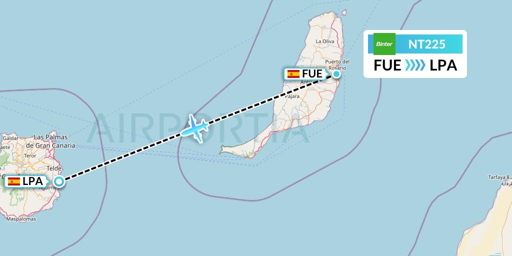 NT225 Binter Canarias Flight Map: Fuerteventura to Las Palmas