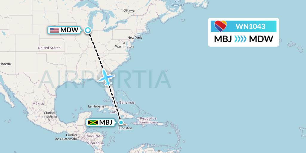 WN1043 Southwest Airlines Flight Map: Montego Bay to Chicago
