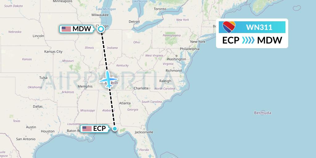 WN311 Southwest Airlines Flight Map: Panama City to Chicago
