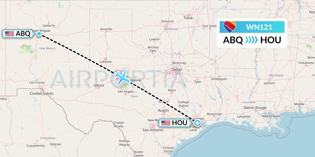 WN121 Southwest Airlines Flight Map: Albuquerque to Houston