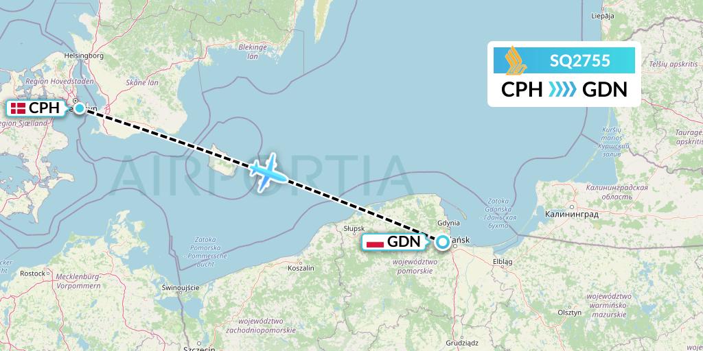 SQ2755 Singapore Airlines Flight Map: Copenhagen to Gdansk