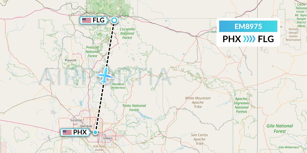 EM8975 Empire Airlines Flight Map: Phoenix to Flagstaff