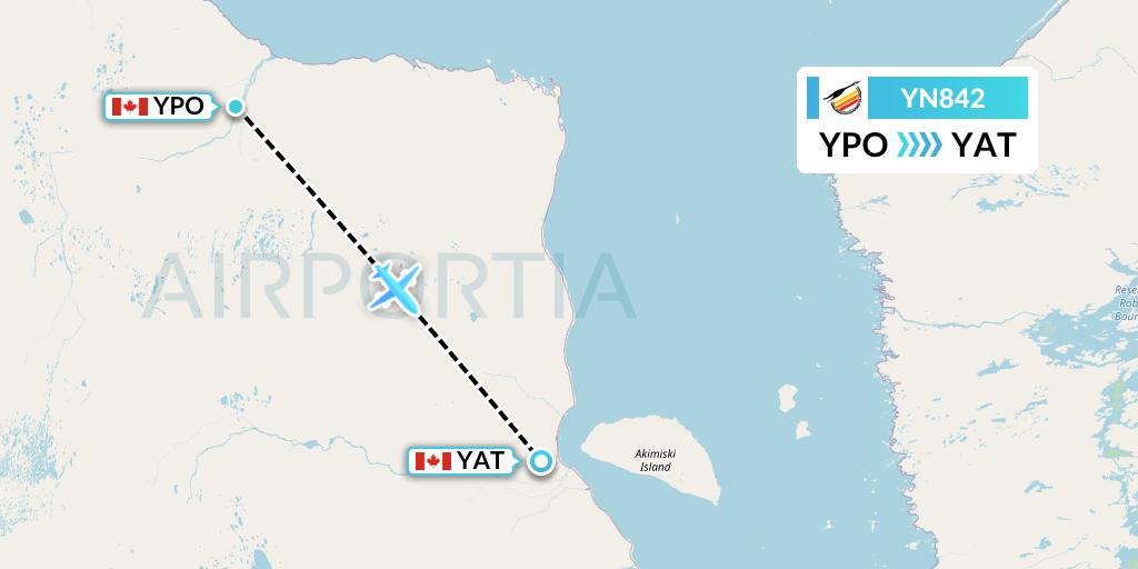 YN842 Air Creebec Flight Map: Peawanuck to Attawapiskat