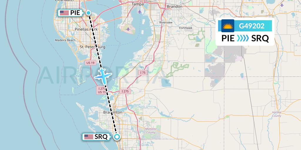 G49202 Allegiant Air Flight Map: St. Petersburg to Sarasota