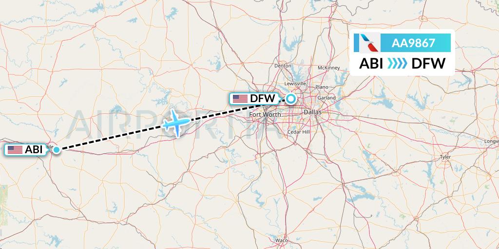 AA9867 American Airlines Flight Map: Abilene to Dallas