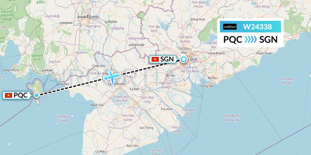W24338 Flex Flight Flight Map: Phu Quoc to Ho Chi Minh City