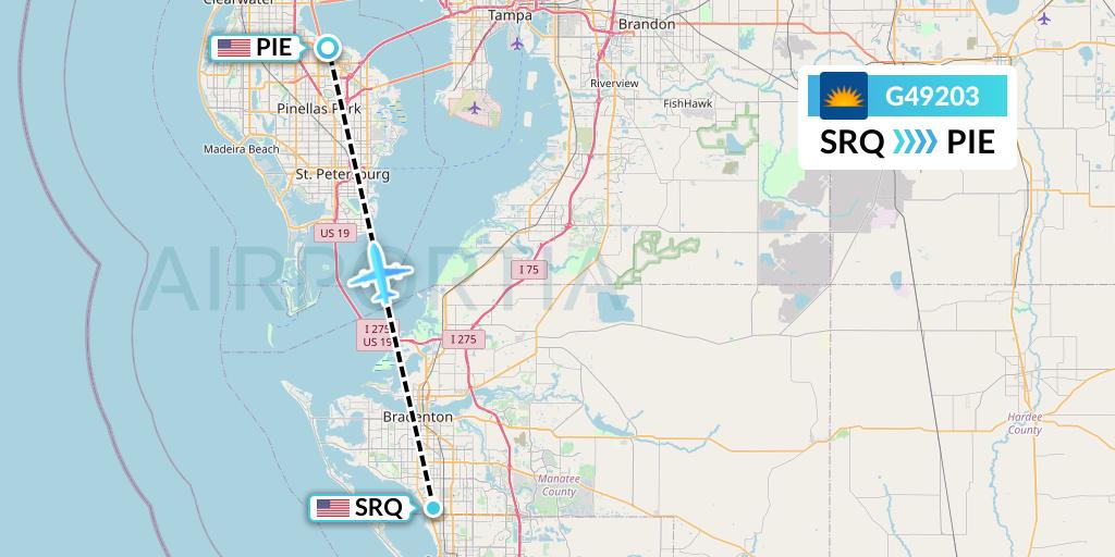G49203 Allegiant Air Flight Map: Sarasota to St. Petersburg