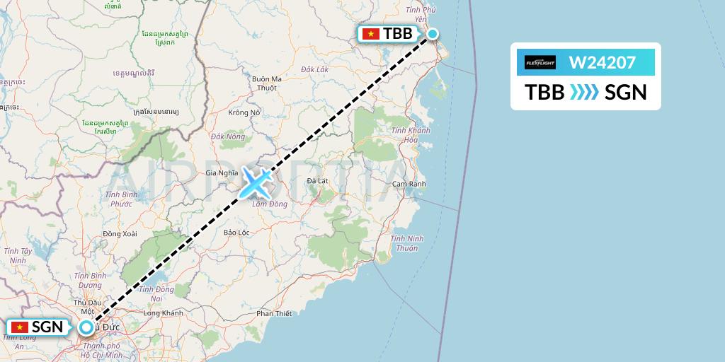 W24207 Flex Flight Flight Map: Tuy Hoa to Ho Chi Minh City