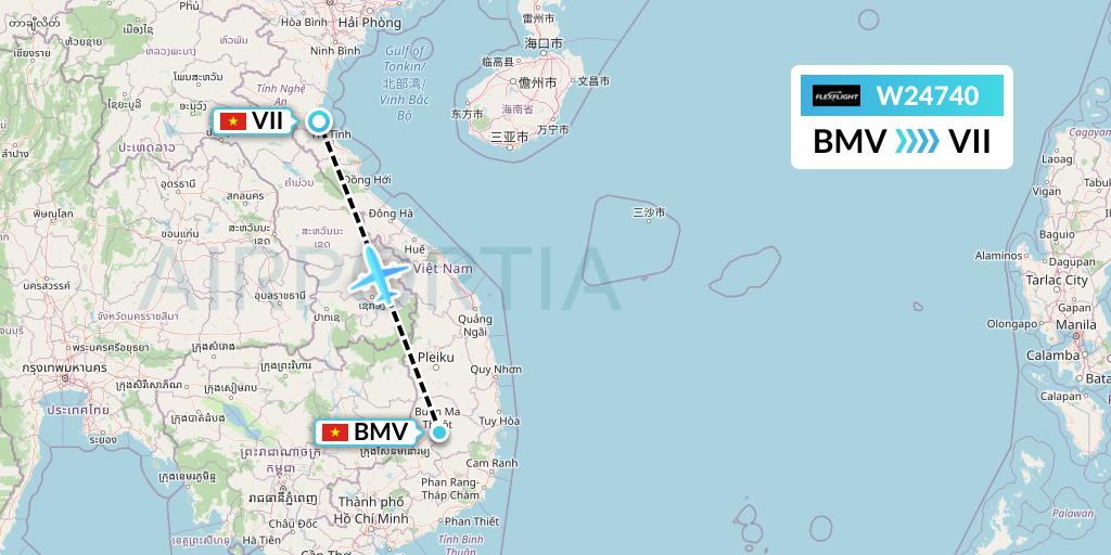 W24740 Flex Flight Flight Map: Buon Ma Thuot to Vinh
