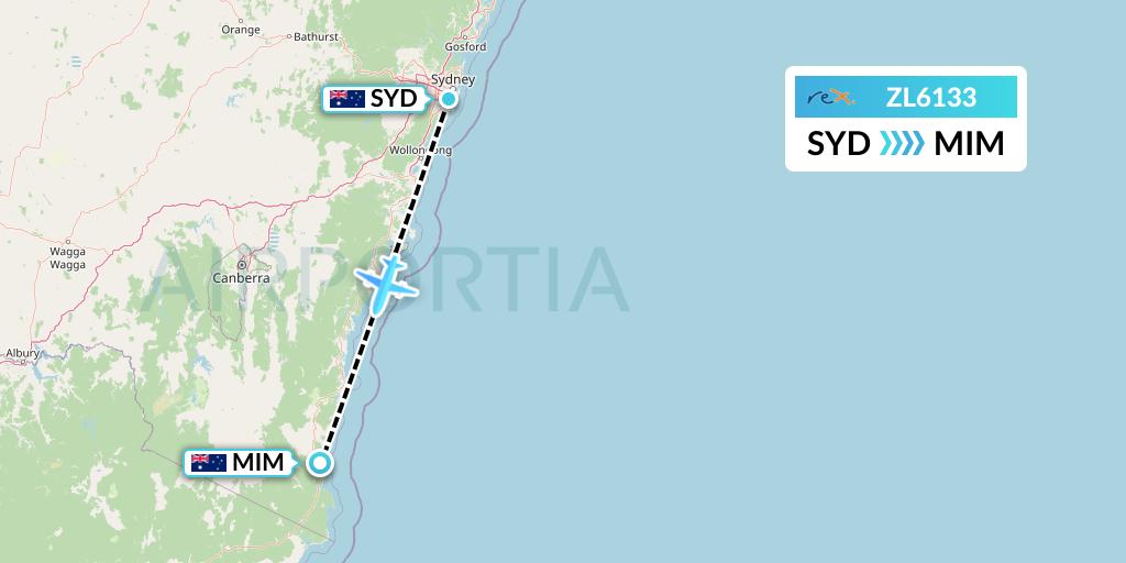 ZL6133 Regional Express Flight Map: Sydney to Merimbula