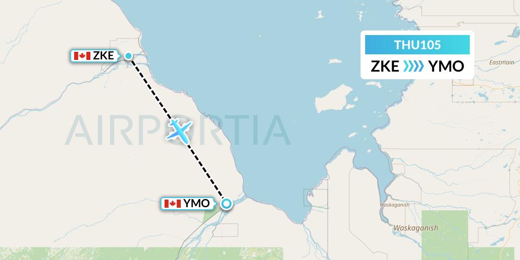 THU105 Thunder Airlines Flight Map: Kashechewan to Moosonee