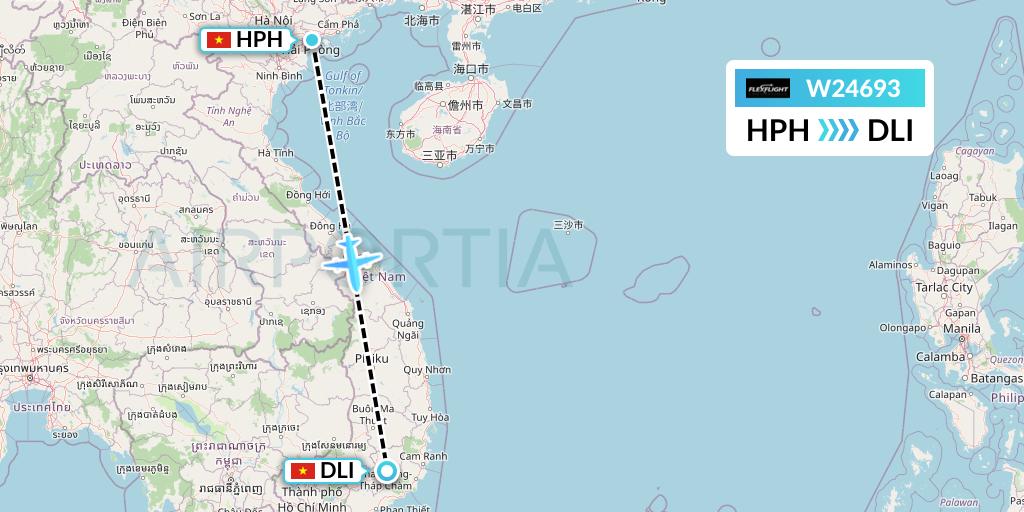 W24693 Flex Flight Flight Map: Haiphong to Da Lat
