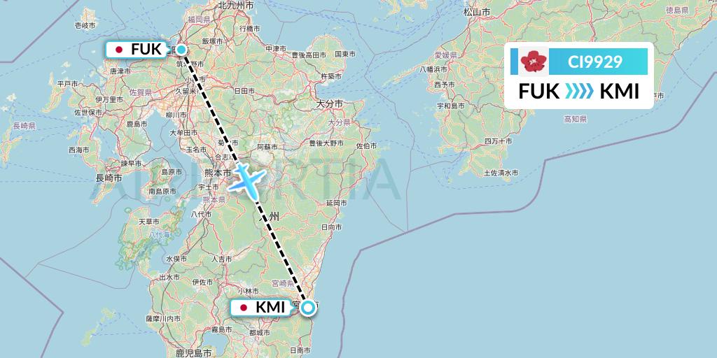 CI9929 China Airlines Flight Map: Fukuoka to Miyazaki
