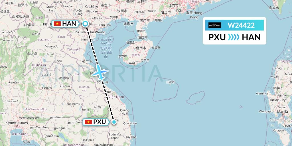 W24422 Flex Flight Flight Map: Pleiku to Hanoi