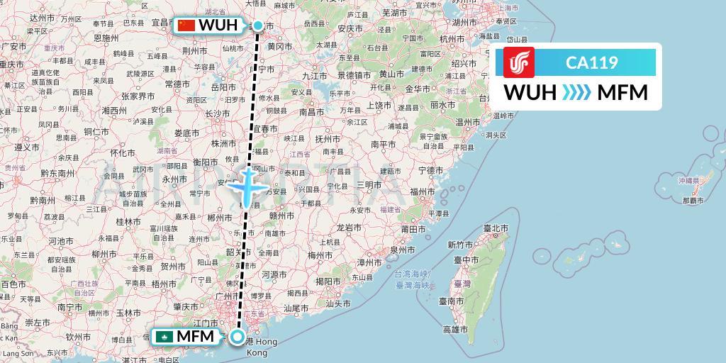 CA119 Air China Flight Map: Wuhan to Macau