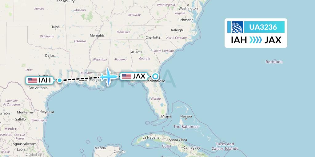 UA3236 United Airlines Flight Map: Houston to Jacksonville