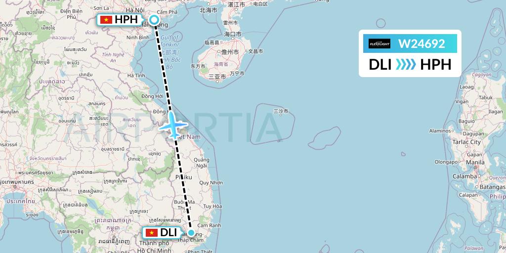 W24692 Flex Flight Flight Map: Da Lat to Haiphong
