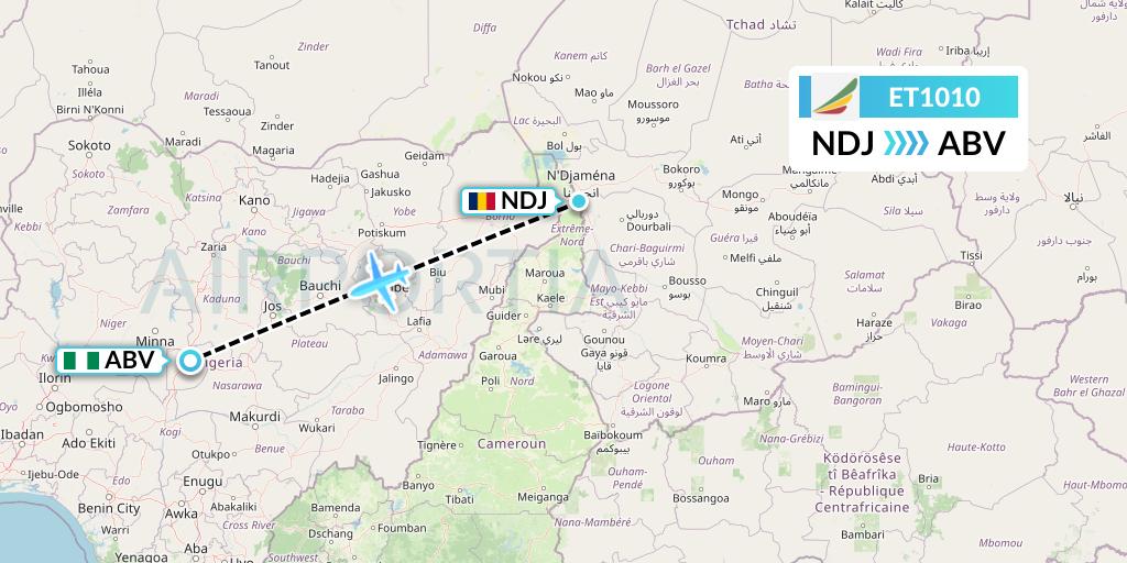 ET1010 Ethiopian Airlines Flight Map: N'Djamena to Abuja