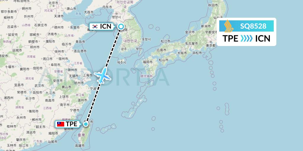 SQ8528 Singapore Airlines Flight Map: Taipei to Seoul