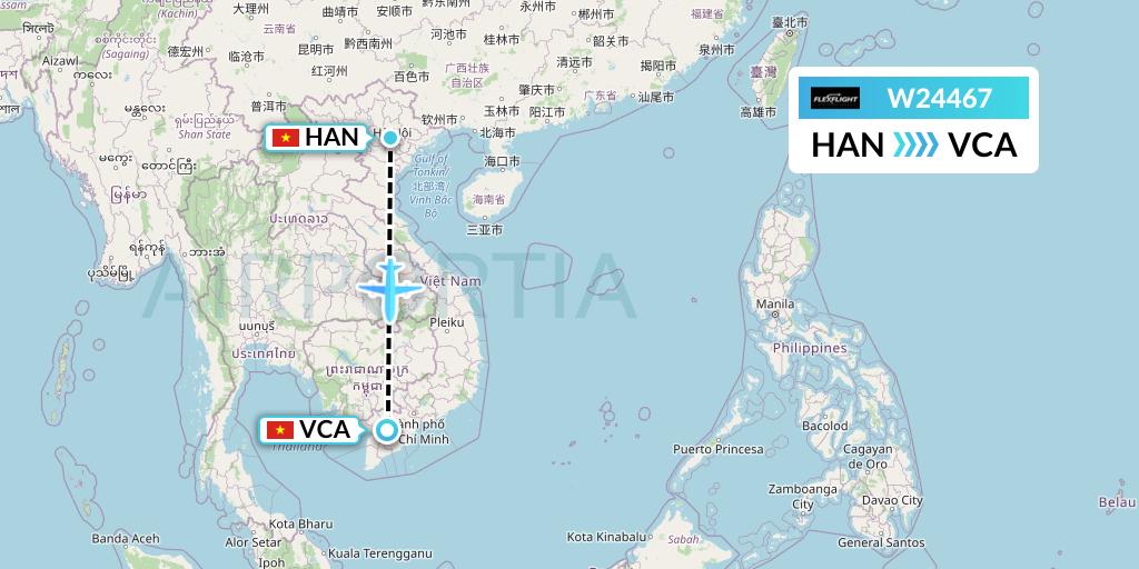 W24467 Flex Flight Flight Map: Hanoi to Can Tho
