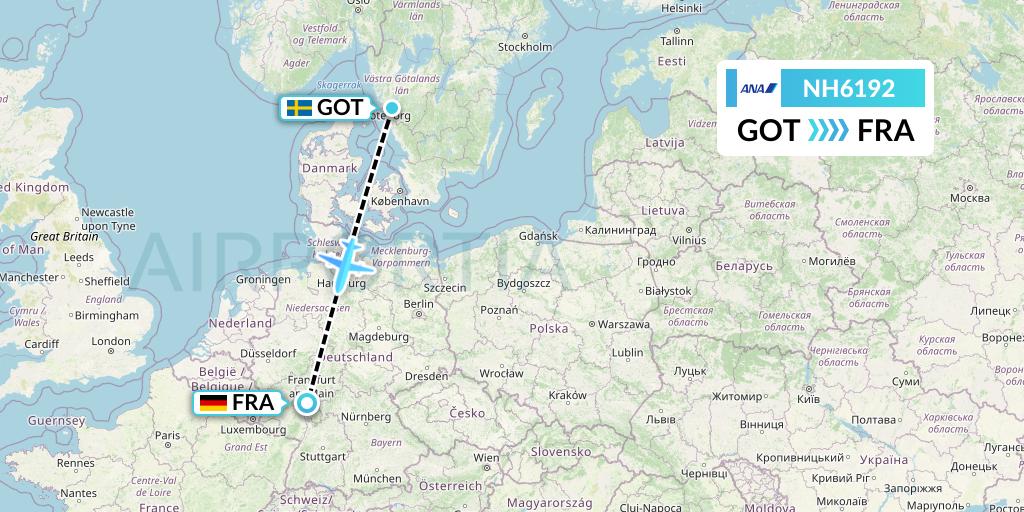 NH6192 All Nippon Airways Flight Map: Gothenburg to Frankfurt