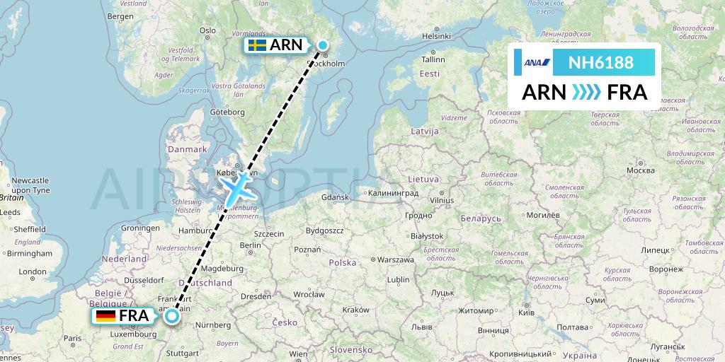 NH6188 All Nippon Airways Flight Map: Stockholm to Frankfurt