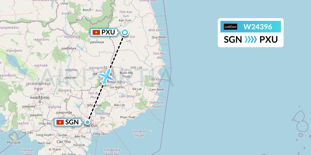 W24396 Flex Flight Flight Map: Ho Chi Minh City to Pleiku