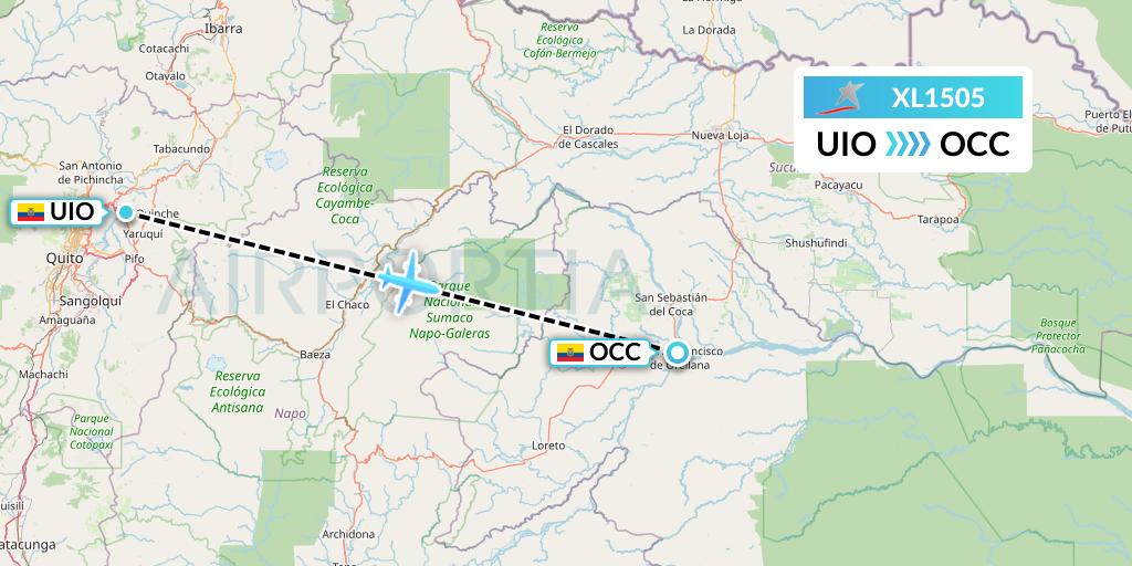 XL1505 LATAM Airlines Ecuador Flight Map: Quito to Coca
