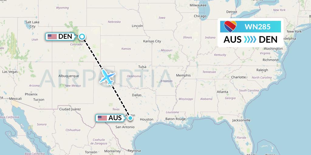 WN285 Southwest Airlines Flight Map: Austin to Denver