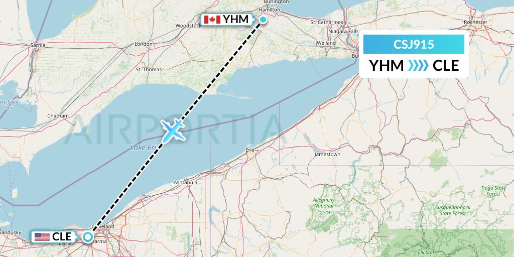 CSJ915 Castle Aviation Flight Map: Hamilton to Cleveland