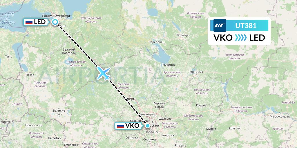 UT381 UTair Flight Map: Moscow to St. Petersburg