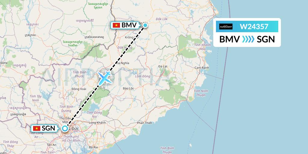 W24357 Flex Flight Flight Map: Buon Ma Thuot to Ho Chi Minh City
