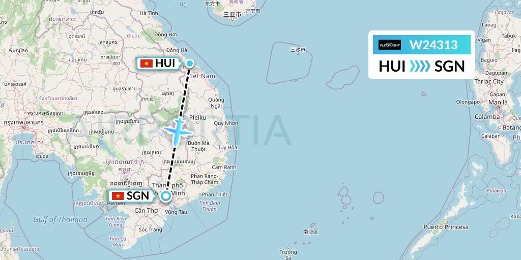 W24313 Flex Flight Flight Map: Hue to Ho Chi Minh City