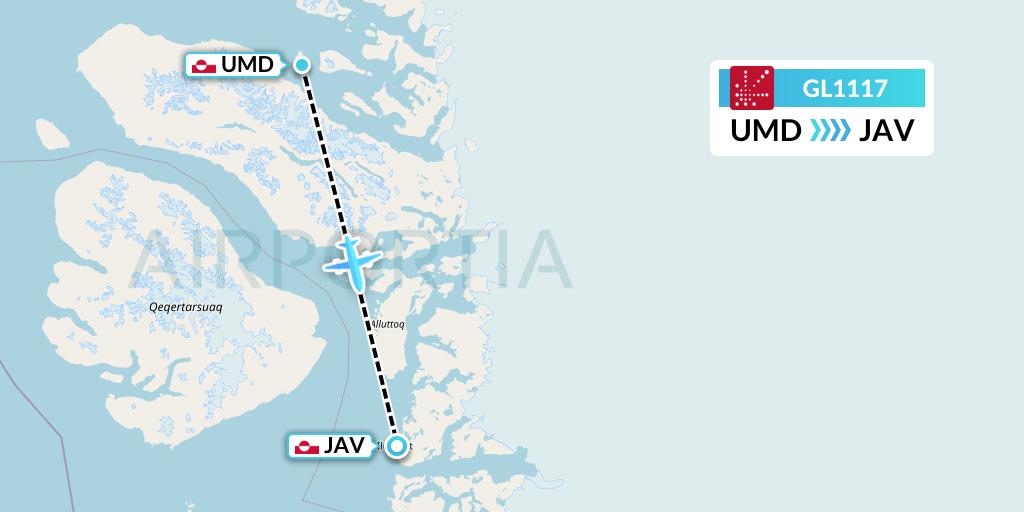 GL1117 Air Greenland Flight Map: Uummannaq to Ilulissat