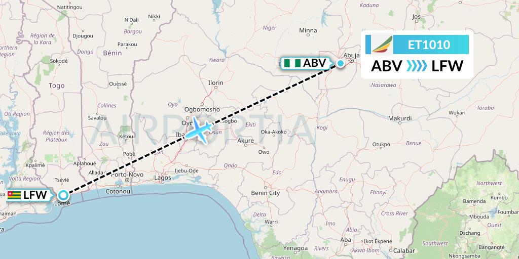 ET1010 Ethiopian Airlines Flight Map: Abuja to Lome