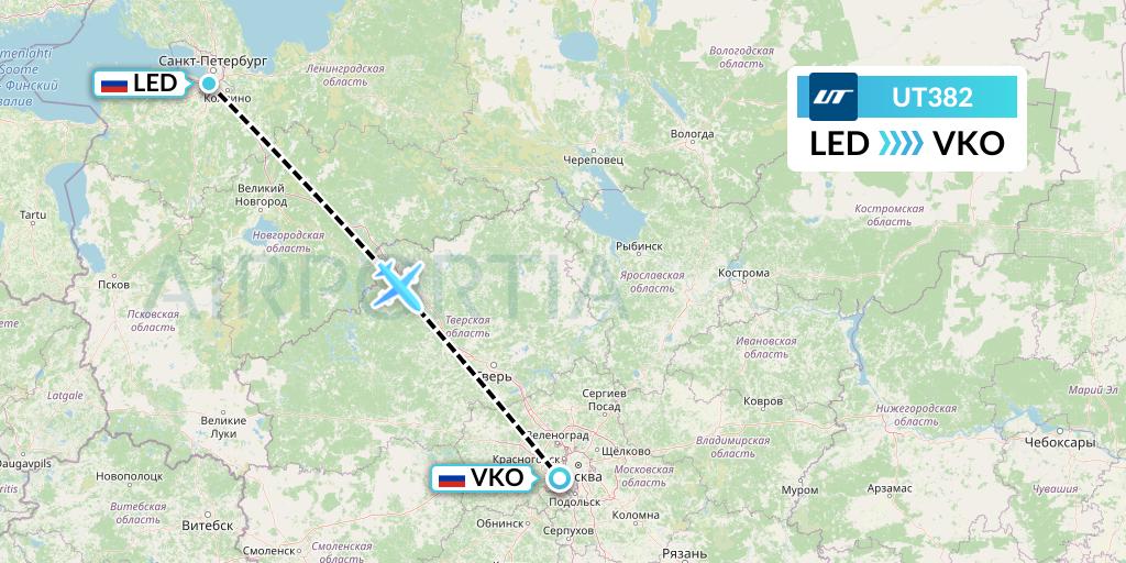 UT382 UTair Flight Map: St. Petersburg to Moscow