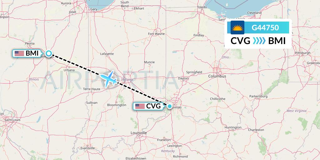 G44750 Allegiant Air Flight Map: Cincinnati to Bloomington