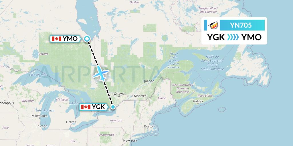 YN705 Air Creebec Flight Map: Kingston to Moosonee