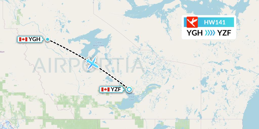 HW141 North-Wright Airways Flight Map: Fort Good Hope to Yellowknife