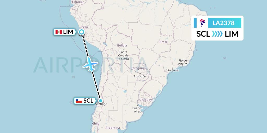 LA2378 LAN Airlines Flight Map: Santiago to Lima