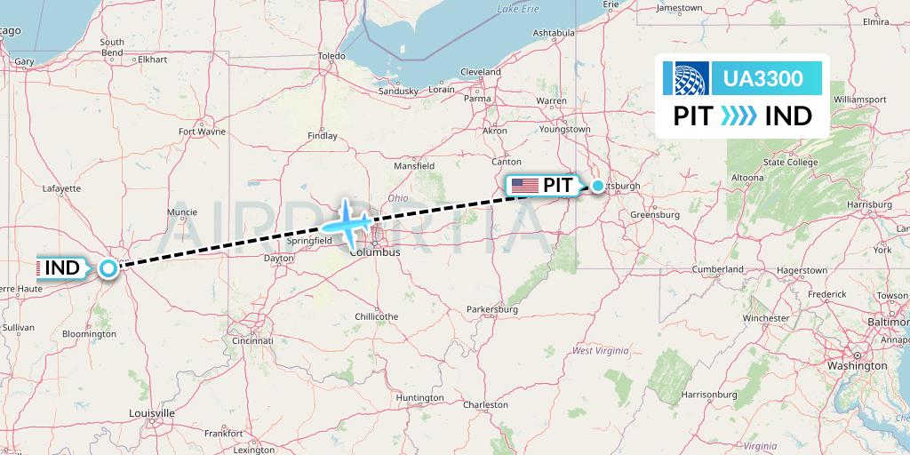 UA3300 United Airlines Flight Map: Pittsburgh to Indianapolis