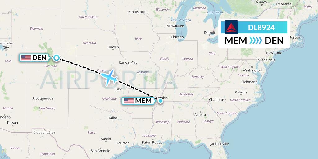 DL8924 Delta Air Lines Flight Map: Memphis to Denver