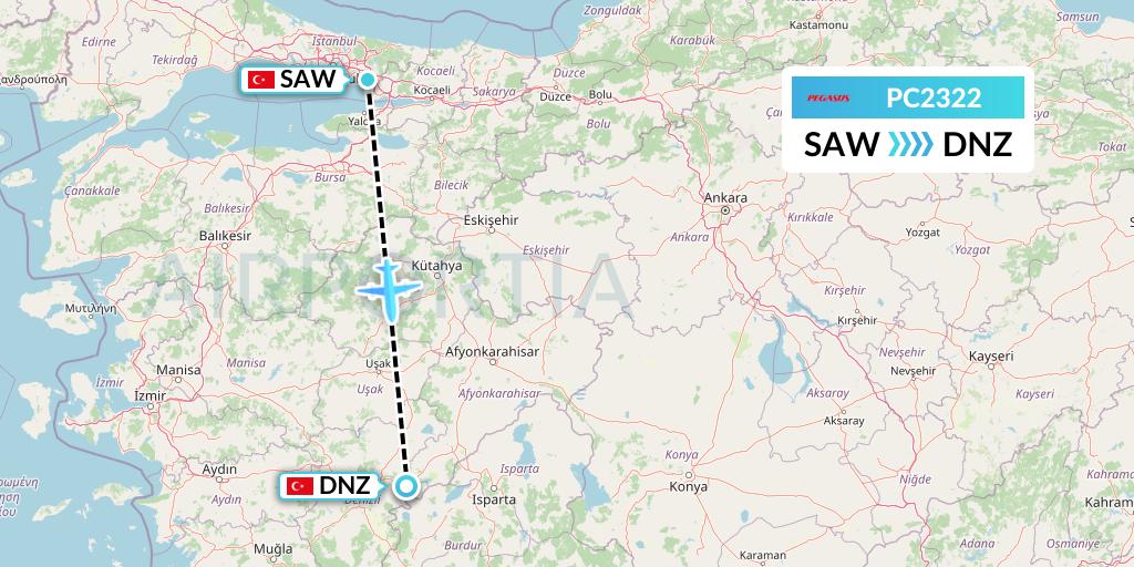 PC2322 Pegasus Airlines Flight Map: Istanbul to Cardak