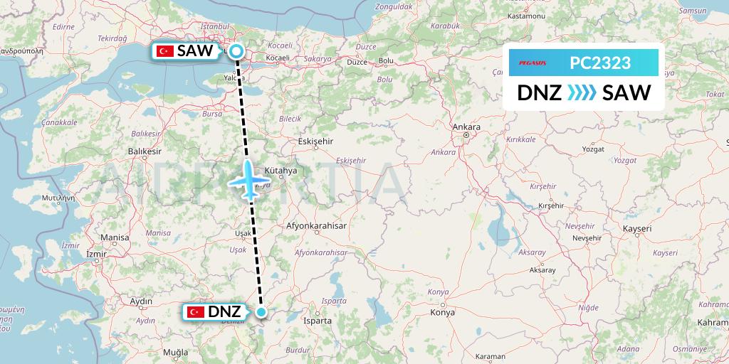 PC2323 Pegasus Airlines Flight Map: Cardak to Istanbul